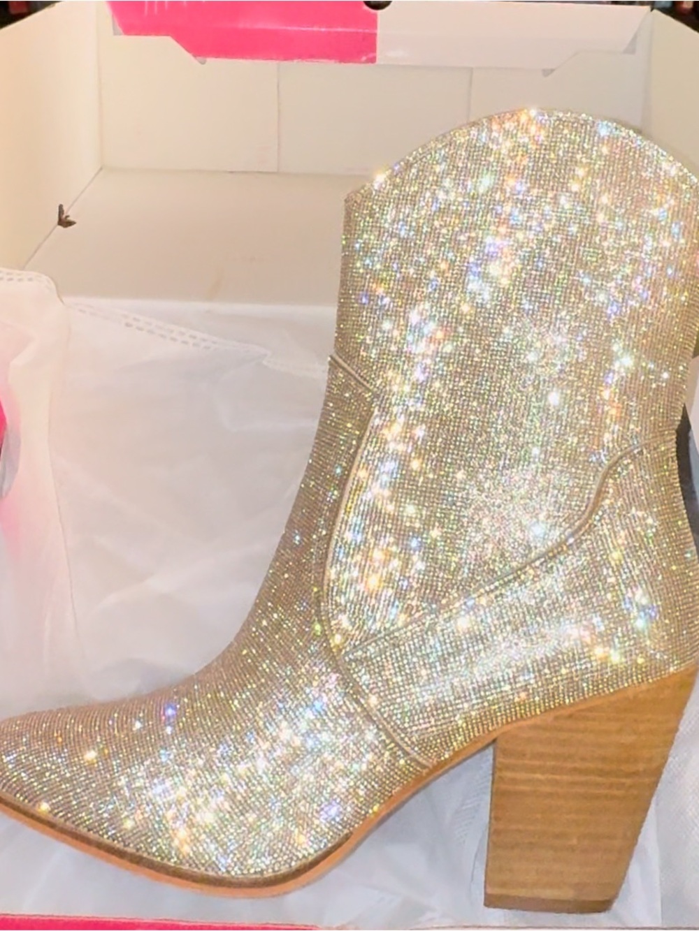 Women's Glitter Block Heel Ankle Boots